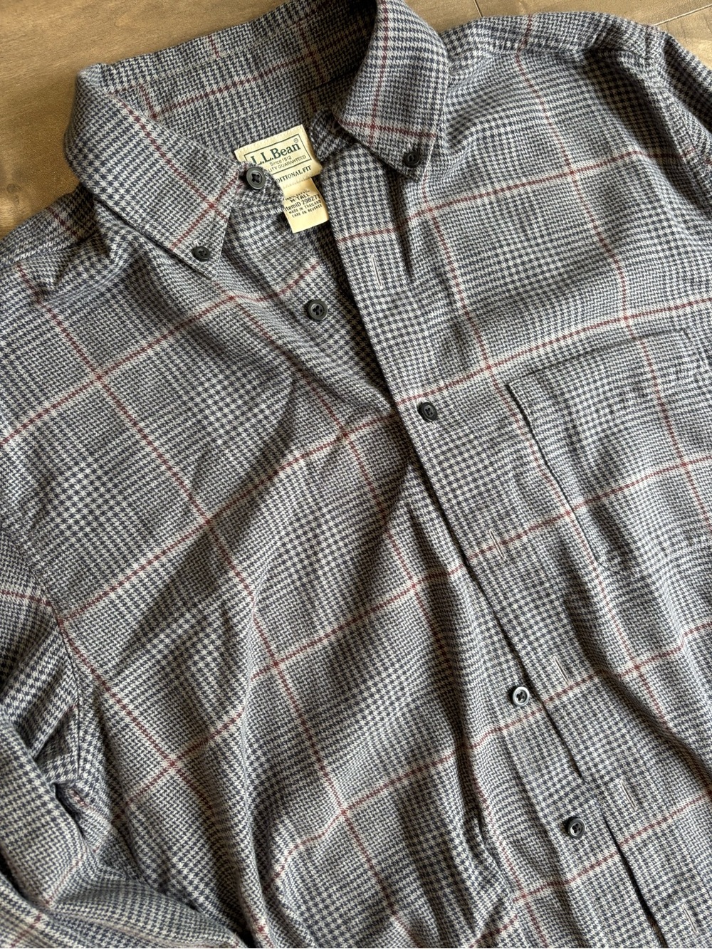 L.L. Bean Wicked Good Flannel Shirt Medium Tall Houndstooth plaid